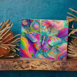 Kleurrijke psychedelische vlinder en bloemen fotoplaat