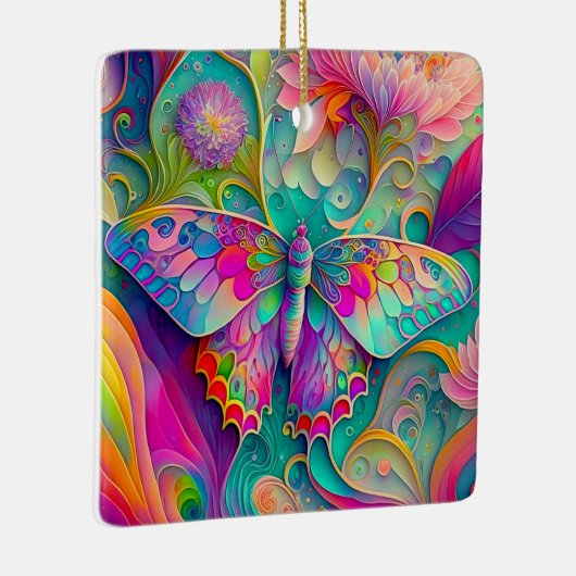 Kleurrijke psychedelische vlinder en bloemen keramisch ornament (Rechts)