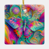 Kleurrijke psychedelische vlinder en bloemen keramisch ornament (Voorkant)