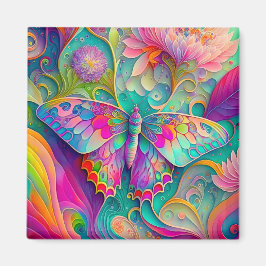 Kleurrijke psychedelische vlinder en bloemen magneet