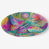 Kleurrijke psychedelische vlinder en bloemen papieren bordje (Gekanteld)