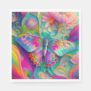 Kleurrijke psychedelische vlinder en bloemen servet