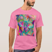 Kleurrijke psychedelische vlinder en bloemen t-shirt (Voorkant)