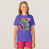 Kleurrijke psychedelische vlinder en bloemen t-shirt (Voorkant volledig)