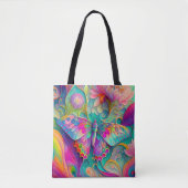 Kleurrijke psychedelische vlinder en bloemen tote bag (Voorkant)