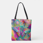 Kleurrijke psychedelische vlinder en bloemen tote bag (Achterkant)
