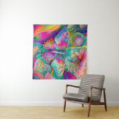 Kleurrijke psychedelische vlinder en bloemen wandkleed (In Situ (horizontaal))