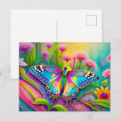 Kleurrijke psychedelische vlinder en wilde bloemen briefkaart (Voorkant / Achterkant)