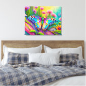 Kleurrijke psychedelische vlinder en wilde bloemen canvas afdruk (Insitu (Slaapkamer))