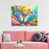 Kleurrijke psychedelische vlinder en wilde bloemen canvas afdruk (Insitu (Woonkamer))