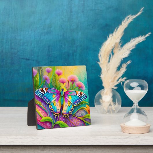 Kleurrijke psychedelische vlinder en wilde bloemen fotoplaat (Insitu)