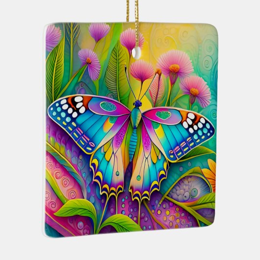 Kleurrijke psychedelische vlinder en wilde bloemen keramisch ornament (Rechts)