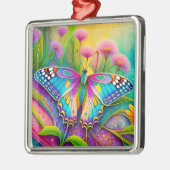 Kleurrijke psychedelische vlinder en wilde bloemen metalen ornament (Links)