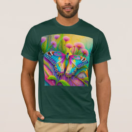 Kleurrijke psychedelische vlinder en wilde bloemen t-shirt