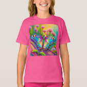 Kleurrijke psychedelische vlinder en wilde bloemen t-shirt (Voorkant)