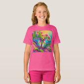 Kleurrijke psychedelische vlinder en wilde bloemen t-shirt (Voorkant volledig)