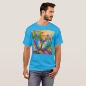 Kleurrijke psychedelische vlinder en wilde bloemen t-shirt (Voorkant volledig)