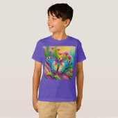 Kleurrijke psychedelische vlinder en wilde bloemen t-shirt (Voorkant volledig)