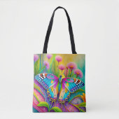 Kleurrijke psychedelische vlinder en wilde bloemen tote bag (Voorkant)