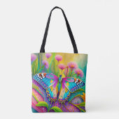 Kleurrijke psychedelische vlinder en wilde bloemen tote bag (Achterkant)