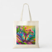 Kleurrijke psychedelische vlinder en wilde bloemen tote bag (Achterkant)