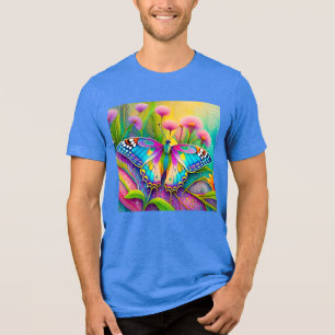 Kleurrijke psychedelische vlinder en wilde bloemen Tri-Blend shirt