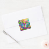 Kleurrijke psychedelische vlinder en wilde bloemen vierkante sticker (Envelop)