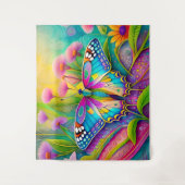 Kleurrijke psychedelische vlinder en wilde bloemen wandkleed (Voorkant)