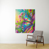 Kleurrijke psychedelische vlinder en wilde bloemen wandkleed (In situ)