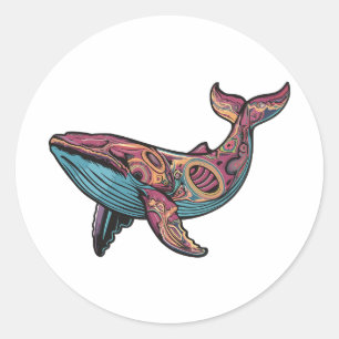 Kleurrijke psychedelische walvis ronde sticker