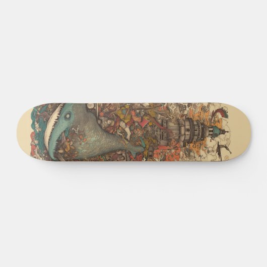 Kleurrijke psychedelische zeeen en vuurtoren persoonlijk skateboard (Horizontaal)
