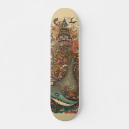 Kleurrijke psychedelische zeeen en vuurtoren persoonlijk skateboard