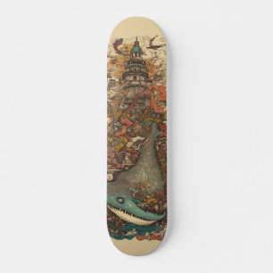 Kleurrijke psychedelische zeeen en vuurtoren persoonlijk skateboard