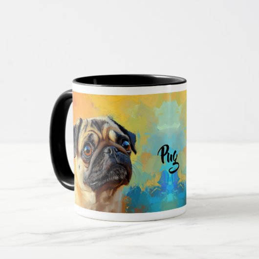 Kleurrijke Pug Dog impressionistische verf Mok (Voorkant links)