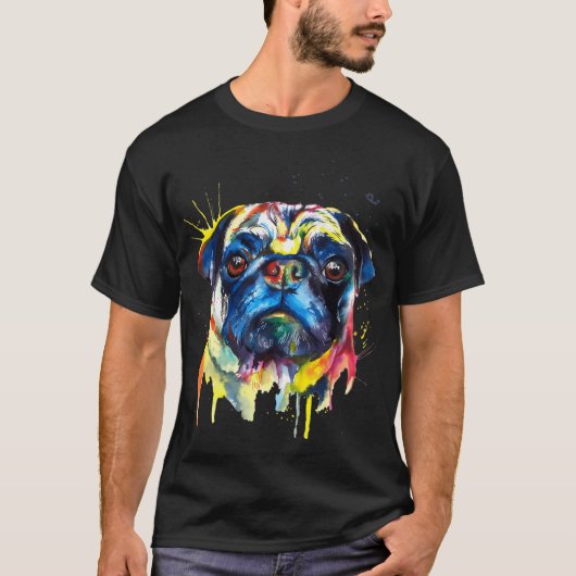Kleurrijke Pug Hond Kunst T-shirt (Voorkant)