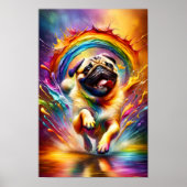 Kleurrijke Pug Rainbow Splatter Art voor Pug Lover Poster (Voorkant)