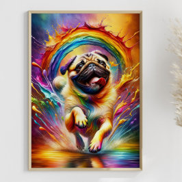 Kleurrijke Pug Rainbow Splatter Art voor Pug Lover Poster
