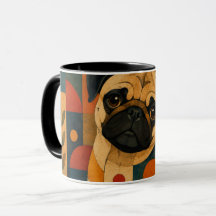 Kleurrijke Pug Volkskunst Geometrisch Hond Patroon