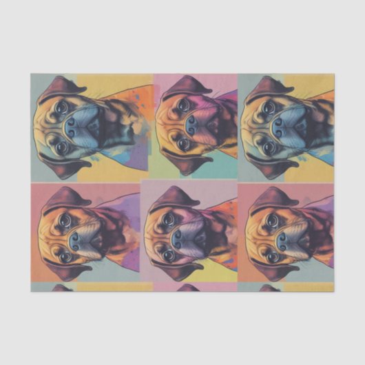 Kleurrijke Puggle Pop Art Decoupage / Tissue papie Tissuepapier (Voorkant)