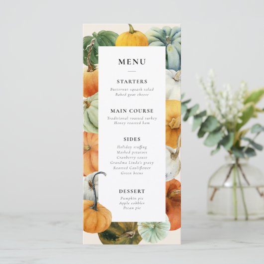 Kleurrijke Pumpkins Thanksgiving Diner Menu (Staand voorkant)