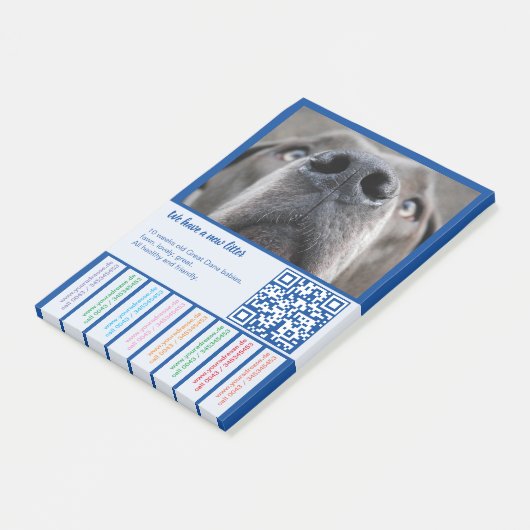 Kleurrijke puppy-aankondiging voor Deense Dog Post-it® Notes (Schuin)