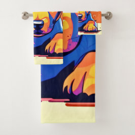 Kleurrijke puppy kunstwerk bad handdoek