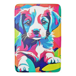 Kleurrijke puppy kunstwerk badmat