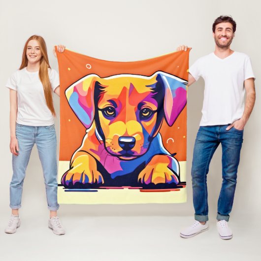 Kleurrijke puppy kunstwerk fleece deken (In situ)