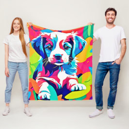 Kleurrijke puppy kunstwerk fleece deken