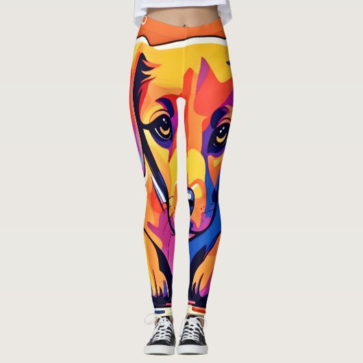 Kleurrijke puppy kunstwerk leggings (Voorkant)