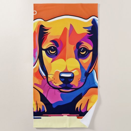 Kleurrijke puppy kunstwerk strandlaken (Voorkant)