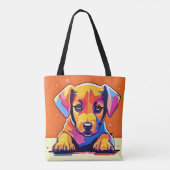 Kleurrijke puppy kunstwerk tote bag (Achterkant)