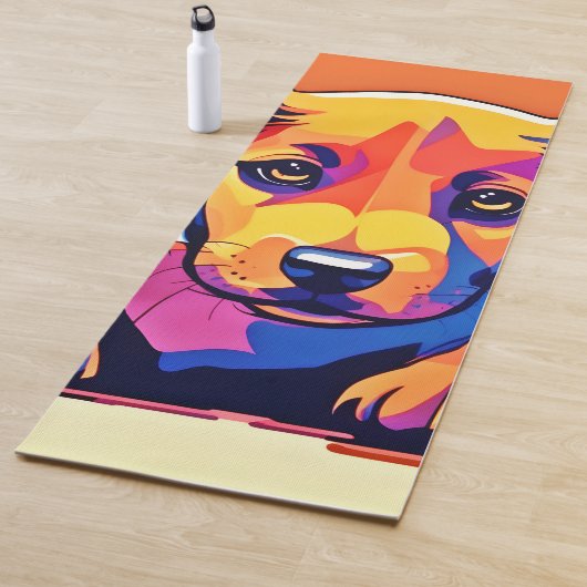 Kleurrijke puppy kunstwerk yogamat (In situ)
