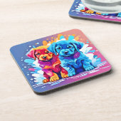 Kleurrijke Puppy Pair Art Bier Onderzetter (Linkerzijde)